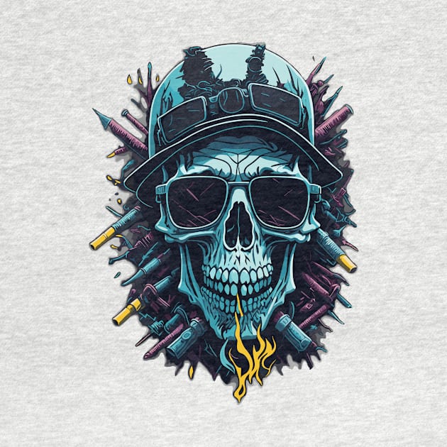 Smoking Skull with Guns and Sunglasses by Absent-clo